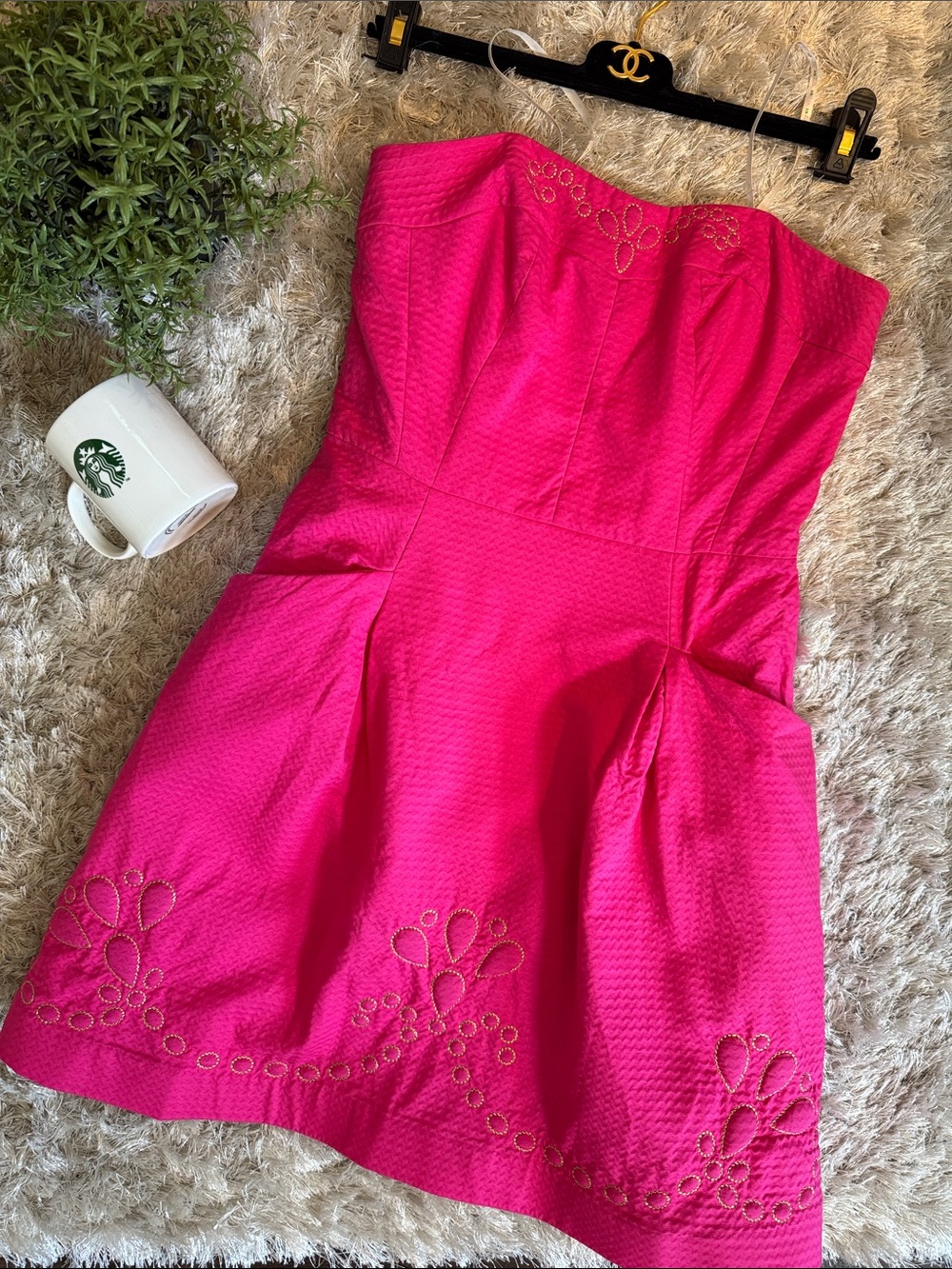 EUC Lilly Pulitzer Bernadette Fuchsia Strapless Embellished Sheath Dress 4